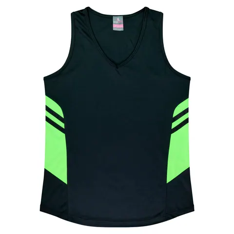 Aussie Pacific Tasman Lady Singlets in Black/Neon Green