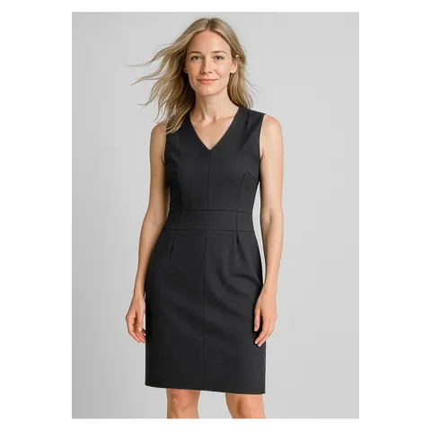 Biz Corporates Comfort Wool Stretch Womens Sleeveless V-Neck Dress
