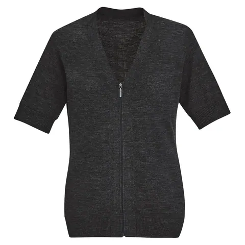 Biz Collection Zip Front Womens Short Sleeve Knit Cardigan
