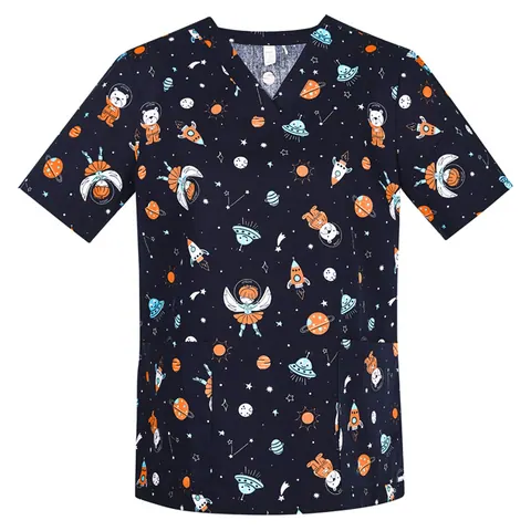 Biz Collection Printed Womens Space Party Scrub Top
