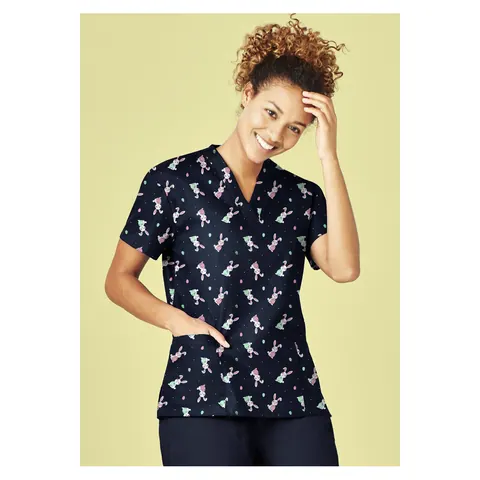 Biz Collection Easter Womens V-Neck Short Sleeve Scrub Top