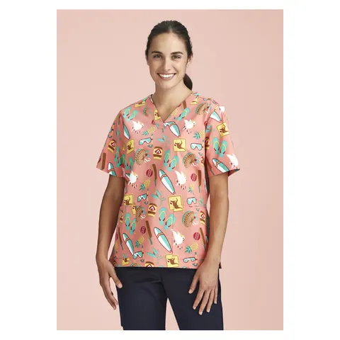 Biz Collection Womens Christmas Short Sleeve V-neck Scrub (Cotton)