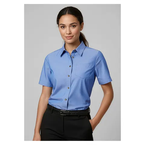 Biz Collection Chambray Womens Short Sleeve Shirt