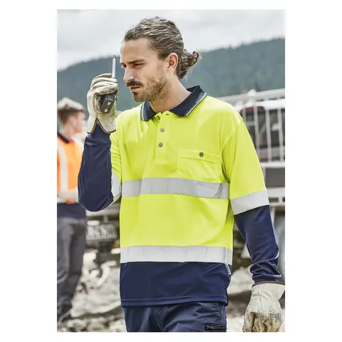 Syzmik Mens Hi Vis Spliced Long Sleeve Polo - Hoop Taped