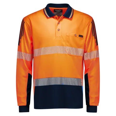 Syzmik Mens Hi Vis Flux Segmented Tape Long Sleeve Polo