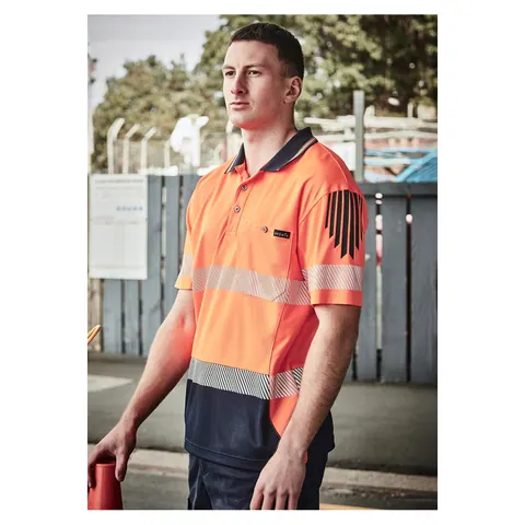Syzmik Mens Hi Vis Flux Segmented Tape Short Sleeve Polo
