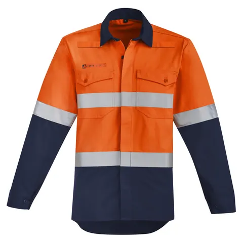 Syzmik Mens Orange Flame Hi Vis Open Front Spliced Shirt - Hoop Taped