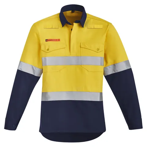 Syzmik Mens Orange Flame Hi Vis Closed Front Shirt - Hoop Taped