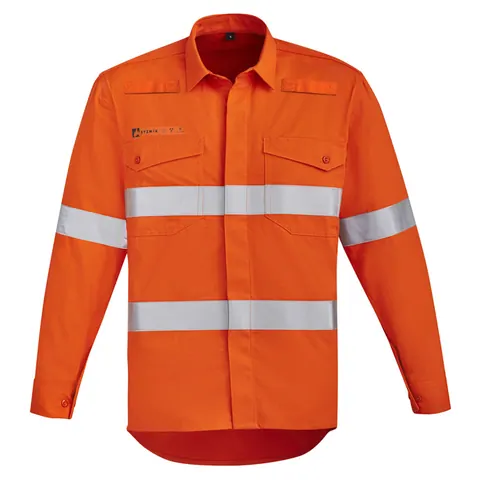Syzmik Mens Orange Flame Hi Vis Open Front Shirt - Hoop Taped
