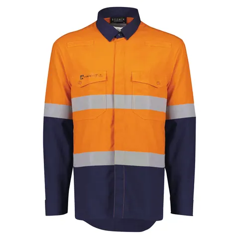 Syzmik Mens Orange Flame Lightweight Ripstop Shirt - Hoop Taped