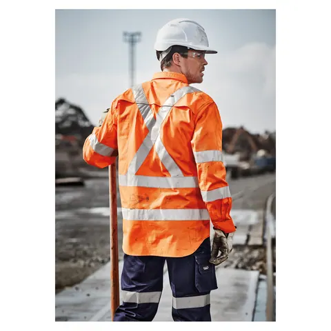 Syzmik Mens Hi Vis X Back NSW Rail Taped Shirt