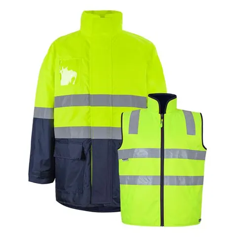 JB's Wear JB's Hi Vis (D+N) Long Line 4 in 1 Jacket in Lime/Navy