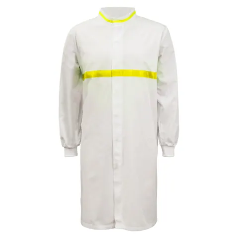 Workcraft Food Industry Long Length Dustcoat with Mandarin Collar, Contrast Trims on Collar and Chest, Long Sleeve with Cuff