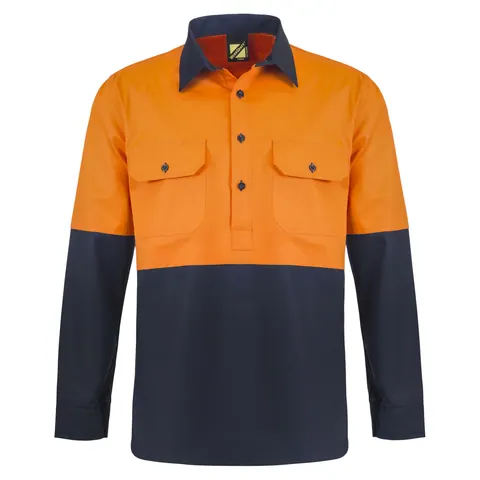 Workcraft 2 Tone Half Placket Shirt with Vent