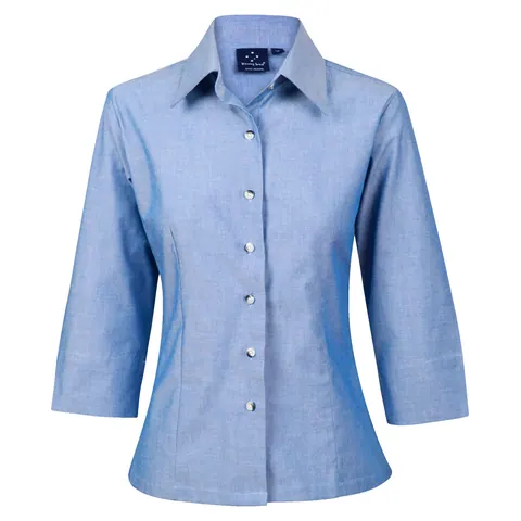 Benchmark Ladies' Chambray 3/4 Sleeve in Chambray