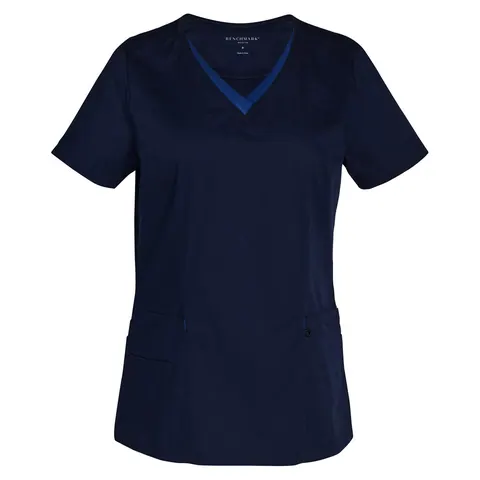 Benchmark Ladies V-neck Contrast Trim Scrub Top