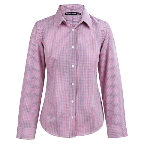 Benchmark Ladies’ Two Tone Mini Gingham Long Sleeve Shirt
