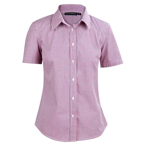 Benchmark Ladies’ Two Tone Mini Gingham Short Sleeve Shirt