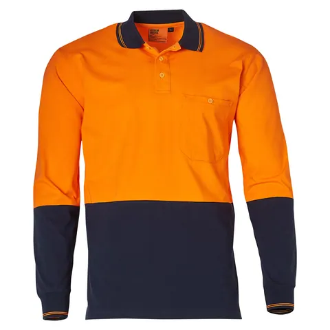 Australian Industrial Wear Cotton Jersey two tone Long Sleeve Safety Polo
