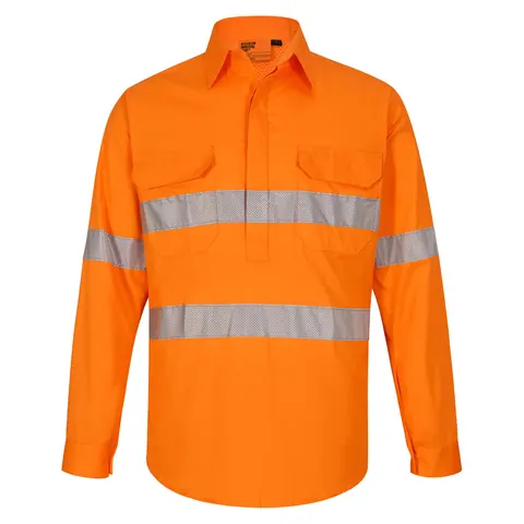 Australian Industrial Wear Unisex Hi Vis Cool Breeze Closed Front LS Shirt with Perforated Tape