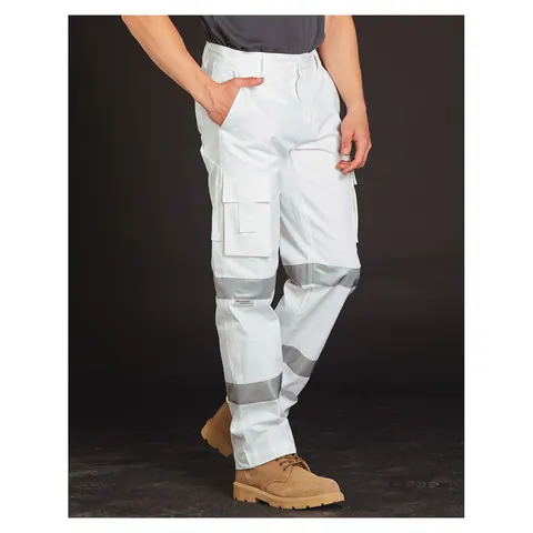 Australian Industrial Wear Mens White Safety pants with Biomotion Tape Configuration