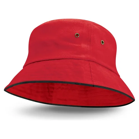 Bondi Bucket Hat - Black Sandwich Trim red