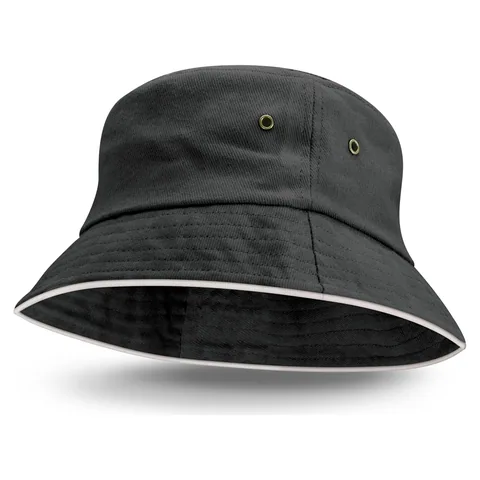 Bondi Bucket Hat - White Sandwich Trim black