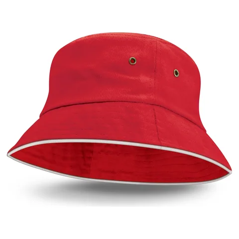 Bondi Bucket Hat - White Sandwich Trim in red