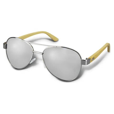 Aviator Mirror Lens Sunglasses - Bamboo in silver