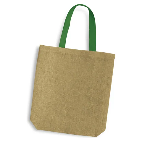 Thera Jute Tote Bag - Coloured Handles bright green