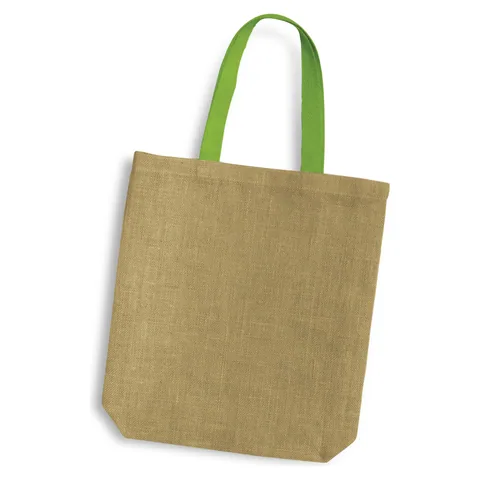 Thera Jute Tote Bag - Coloured Handles green