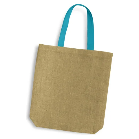 Thera Jute Tote Bag - Coloured Handles lblue