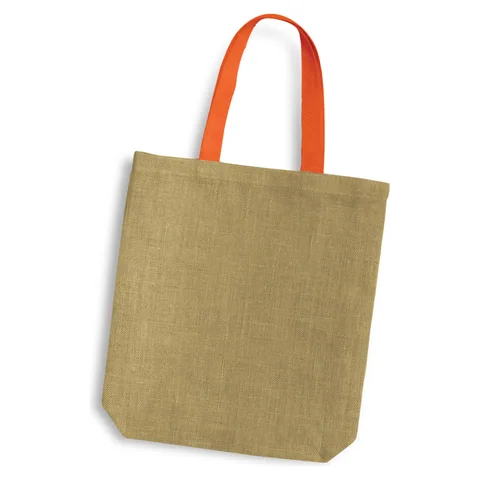 Thera Jute Tote Bag - Coloured Handles in orange
