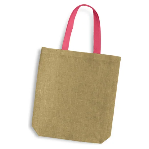 Thera Jute Tote Bag - Coloured Handles pink