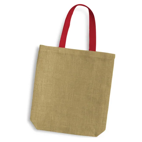 Thera Jute Tote Bag - Coloured Handles red