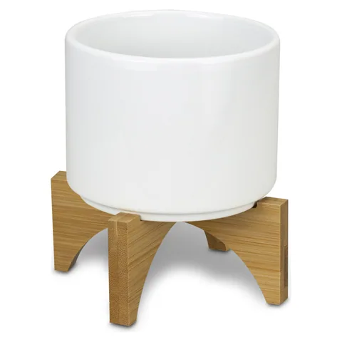 Planter with Bamboo Base in white