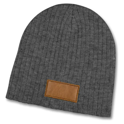 Nebraska Heather Cable Knit Beanie With Patch in grey
