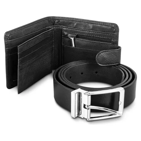 Pierre Cardin Leather Wallet and Belt Gift Set in black
