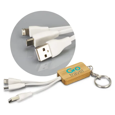 Bamboo Charging Cable Key Ring - Rectangle