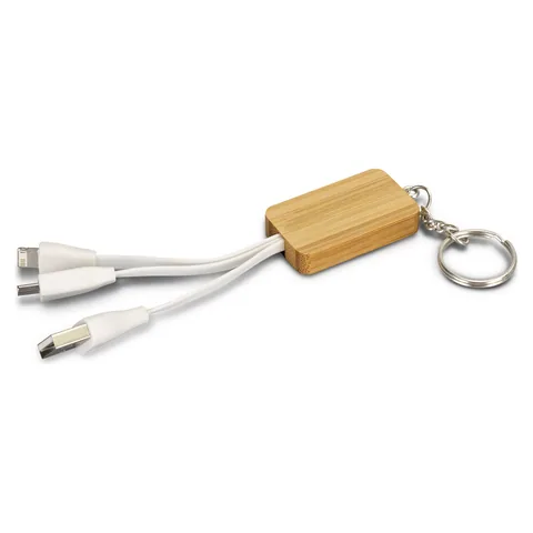 Bamboo Charging Cable Key Ring - Rectangle in natural