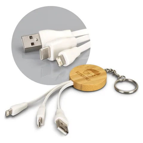 Bamboo Charging Cable Key Ring - Round