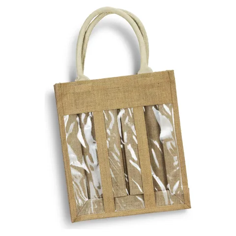 Serena Jute Triple Wine Carrier in natural