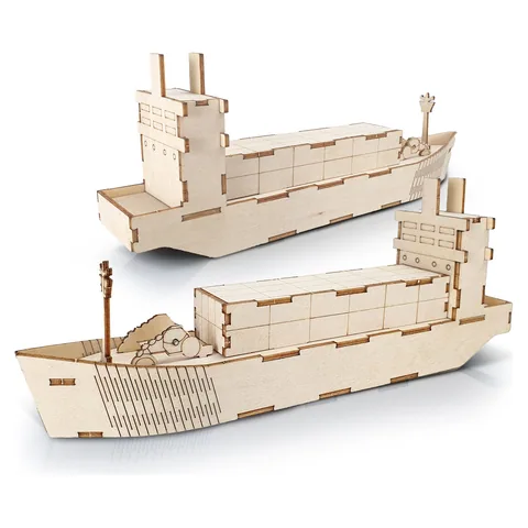 BRANDCRAFT Cargo Ship Wooden Model in natural