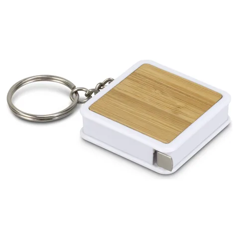 Bamboo Tape Measure Key Ring in white