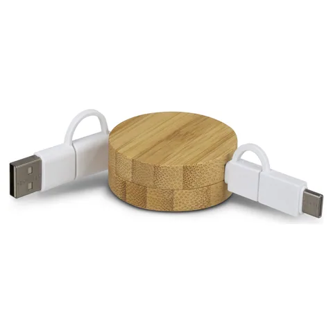 Bamboo Retractable Charging Cable in white