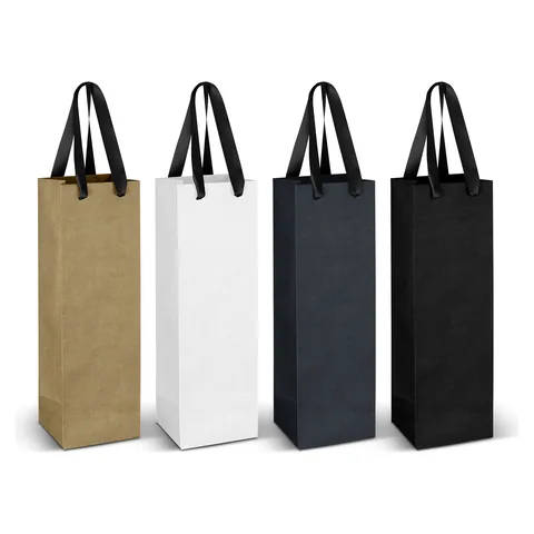 Wine Ribbon Handle Paper Bag black