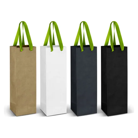 Wine Ribbon Handle Paper Bag green