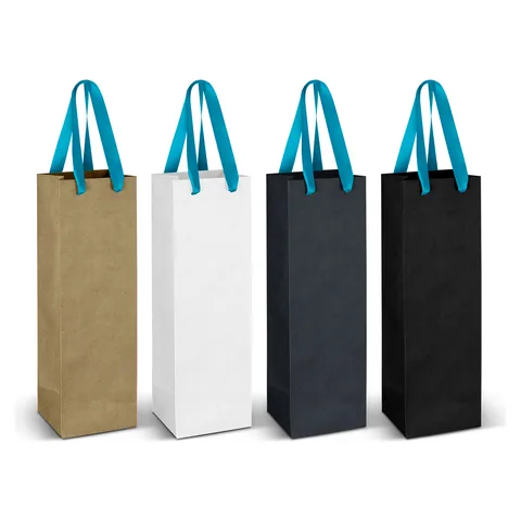 Wine Ribbon Handle Paper Bag lblue