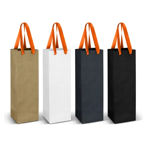 Wine Ribbon Handle Paper Bag orange