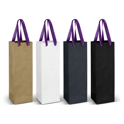 Wine Ribbon Handle Paper Bag purple